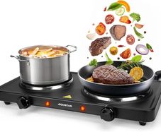 2500W Electric Double Hot Plate with Cast Iron Heating, Dual Plates Hob for Table Top Cooking, Independent Adjustable Temperature Control, Portable Design for Camping Travelling - Gemini