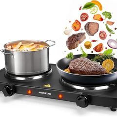 2500W Electric Double Hot Plate with Cast Iron Heating, Dual Plates Hob for Table Top Cooking, Independent Adjustable Temperature Control, Portable Design for Camping Travelling - Gemini