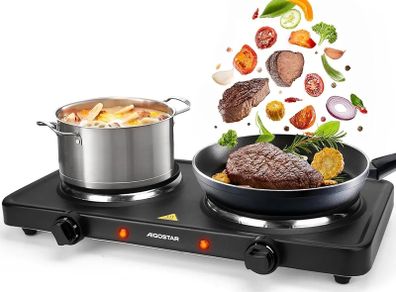 2500W Electric Double Hot Plate with Cast Iron Heating, Dual Plates Hob for Table Top Cooking, Independent Adjustable Temperature Control, Portable Design for Camping Travelling - Gemini