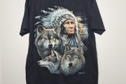 Vintage WILD t shirt American Indian and wolves print front and back Size medium