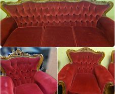 Vintage Red Velvet Rococo Revival Suite (Couch & 2 Chairs)