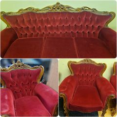 Vintage Red Velvet Rococo Revival Suite (Couch & 2 Chairs)