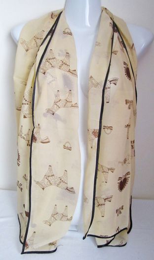 Stylish Ladies Light Cream Beige Chiffon Scarf Wrap Shawl with Horse Print