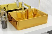 Wash Basin with Faucet Hole 48x37x13.5 cm Ceramic Gold
