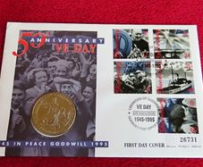 WW2 VE Day Two Pounds first day coin stamps cover