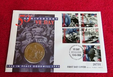WW2 VE Day Two Pounds first day coin stamps cover