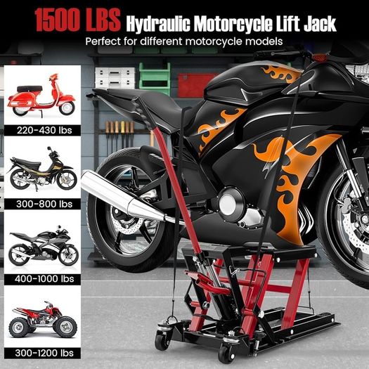 Hydraulic Motorcycle Lift Jack, 1500 LBS Motorcycle Scissor Jack with 4 Wheels & Handle, brand New