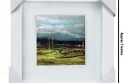 Poolbeg from Bull Island, Dublin, 4x4in framed print by artist Helen Mathews
