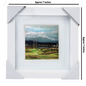 Poolbeg from Bull Island, Dublin, 4x4in framed print by artist Helen Mathews