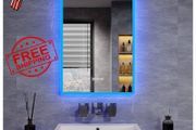 NEW SALE | Backlit Bluetooth Bathroom Mirrors with Shaver Socket, 500 x 700 mm Illuminated Wall Mounted Bathroom Vanity Mirror with LED Lights and Demister Pad, Blue Atmosphere Light LED Smart Mirrors