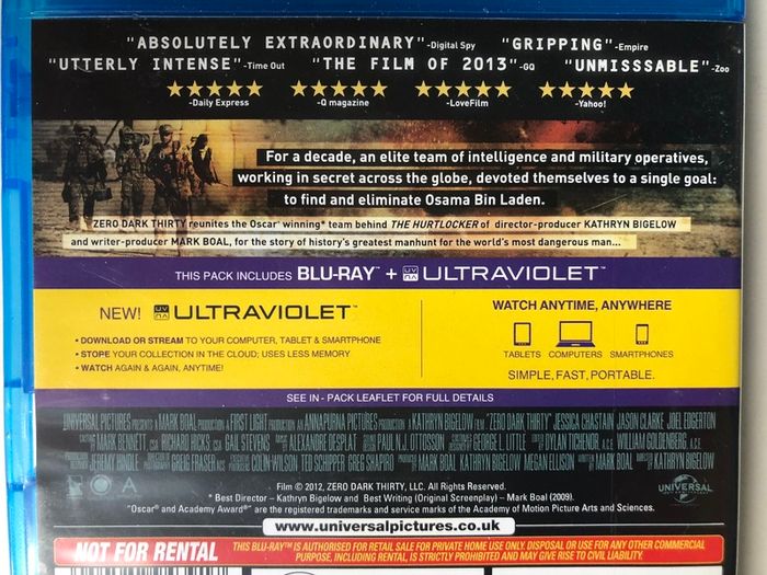 Zero Dark Thirty [2012] Jessica Chastain, Jason Clarke, Chris Pratt, Jennifer Ehle, Mark Strong, Kyle Chandler, James Gandolfini & Joel Edgerton [Blu-ray Movie]