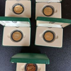 collection of gold plated lrish punt and fifty pence piece coins in a nice green box