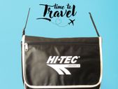 Hi-tec retro messenger travel school bag with velcro flap and front zipped pocket.