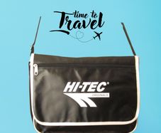 Hi-tec retro messenger travel school bag with velcro flap and front zipped pocket.