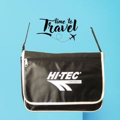 Hi-tec retro messenger travel school bag with velcro flap and front zipped pocket.