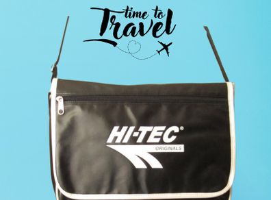 Hi-tec retro messenger travel school bag with velcro flap and front zipped pocket.
