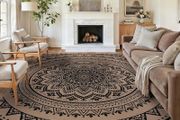 Washable Rugs for Living Room 160x230cm Mandala Easy Jute Rug Indoor Outdoor Patio Rug Farmhouse Neutral No Shed Carpet for Bedroom Backyard,Black Brown Hessian Sisal Look
