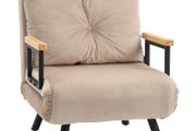4-in-1 Velvet-Feel Single Chair Bed, with Throw Pillow - Beige