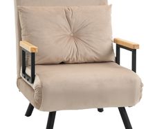 4-in-1 Velvet-Feel Single Chair Bed, with Throw Pillow - Beige