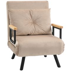 4-in-1 Velvet-Feel Single Chair Bed, with Throw Pillow - Beige
