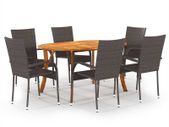 7 Piece Garden Dining Set Brown
