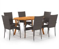 7 Piece Garden Dining Set Brown