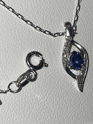 9ct White Gold Flame Diamond Pendant Necklace Chain