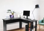 _Utility Wooden Office Computer Writing Desk Home Gaming PC Furnitur L-Shape Corner Study Computer Table With Book Shelf (black)