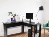 _Utility Wooden Office Computer Writing Desk Home Gaming PC Furnitur L-Shape Corner Study Computer Table With Book Shelf (black)