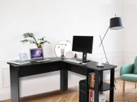 main image for ad _Utility Wooden Office Computer Writing Desk Home Gaming PC Furnitur L-Shape Corner Study Computer Table With Book Shelf (black)