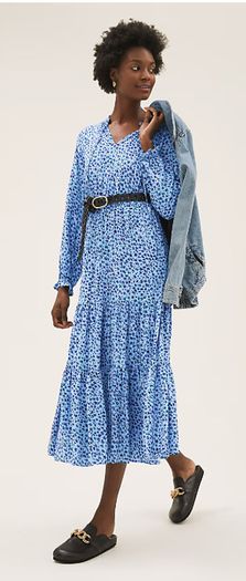 M&S blue dress long sleeve size 8