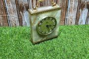 Vintage Mantel Clock Onyx Azizoff 1970s Marble Quartz Brass Shelf Desk Carriage Battery Powered Clock Made in England/ West Of Germany Untested Parts Or Repair