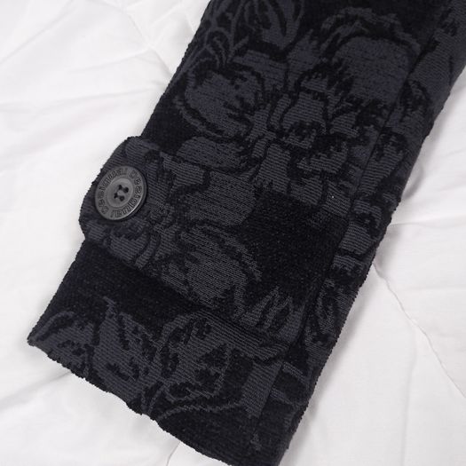 Desigual Black Velvet Embossed Floral Pattern High Neck Longline Coat 8UK/36EU