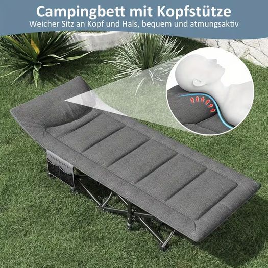 Portable Camping Cot, Collapsible Guest Bed Suitable for Up to 200 Kg, Ideal for Indoor, Outdoor, And Garden Use.