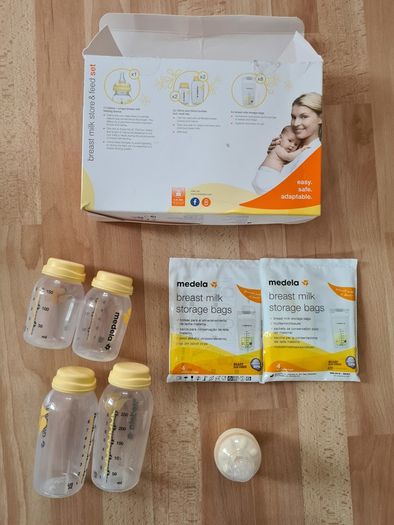 Breast feeding bundle Medela Harmony Manual breast pump, store and feed set, milk storage bags