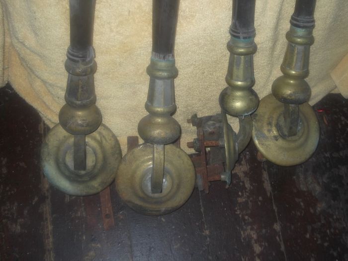 5 antique brass and wood bar pumps