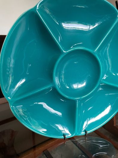 Confetti Serving Dish Teal Green by  Aluminia Royal Copenhagen Denmark 1950s