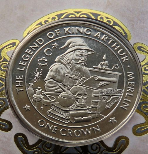 Merlin Wizard Magic King Arthur Isle of man crown coin 1996 stamp cover