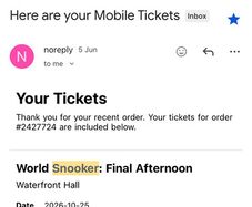 Snooker Tickets Belfast Final
