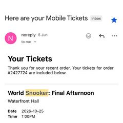 Snooker Tickets Belfast Final