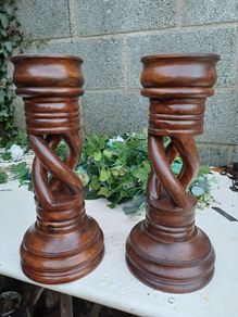 Large Open Twist Handcarved Candlesticks