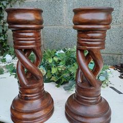 Large Open Twist Handcarved Candlesticks