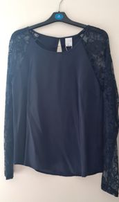 Vero Moda Navy Top with Lace Sleeves