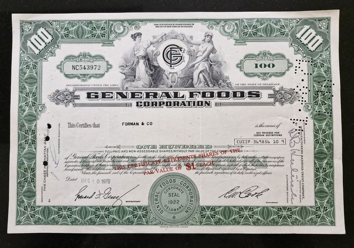 General Foods Corporation 100 Shares  1970