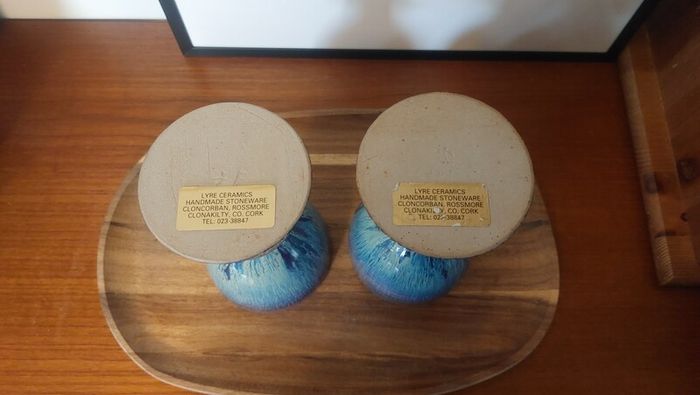 Wonderful Pair of Studio Art Pottery Goblets by Martin Branch Lyre Pottery, Cloncorban, Rossmore, Clonakilty, West Cork in a Fabulous Colourful Variegated Glaze. Pair Two