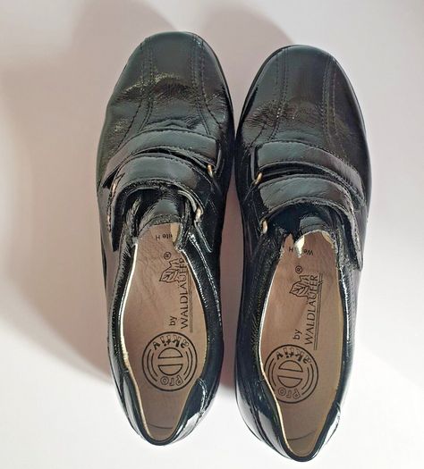 Waldlaufer Henni Ladies Shoe Black Patent Leather Wide Fit Size UK3 Velcro Closure CAN POST