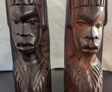 African Wooden Head Bookends Pair Hand Carved Tribal Hardwood Busts