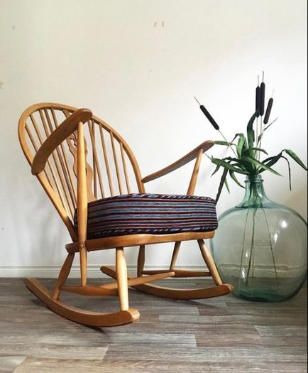 Vintage Ercol Blonde Rocking Chair With Fleur De Lys Motif For Sale in ...