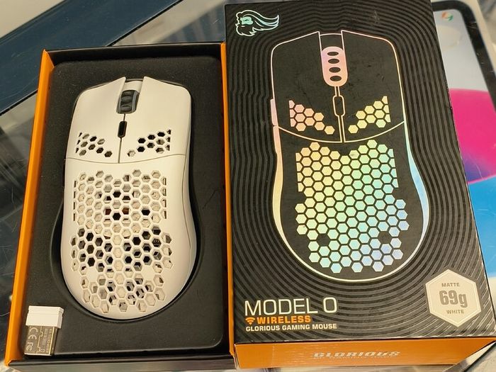 Glorious Gaming Model D Wireless Gaming Mouse - 69g Superlight, Lag Free 2.4Ghz Wireless, RGB, BAMF Sensor, Ergonomic, 6 Buttons - White | Lag free connectivity, advanced BAMF sensor, long battery life, PTFE sliders, beehive format, vivid lighting (Used)
