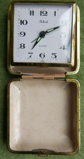 Vintage Telock Japanese Travel Alarm Clock With Original Case Mechanical Wind-Up, working